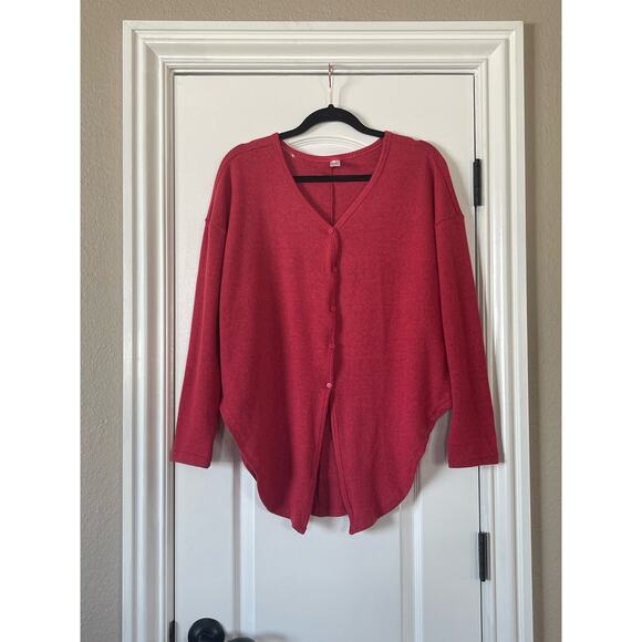 Just Be Ladies Red Cardigan Long Sleeve Button Down Medium - Picture 1 of 5